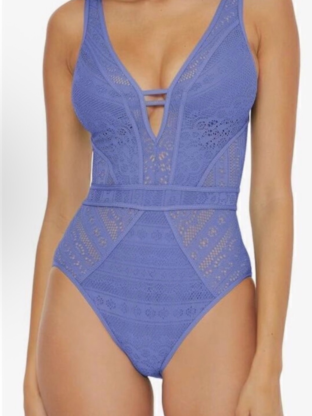 Becca by Rebecca Virtue Color Cornflower Plunge One Piece Swimsuit M NWT